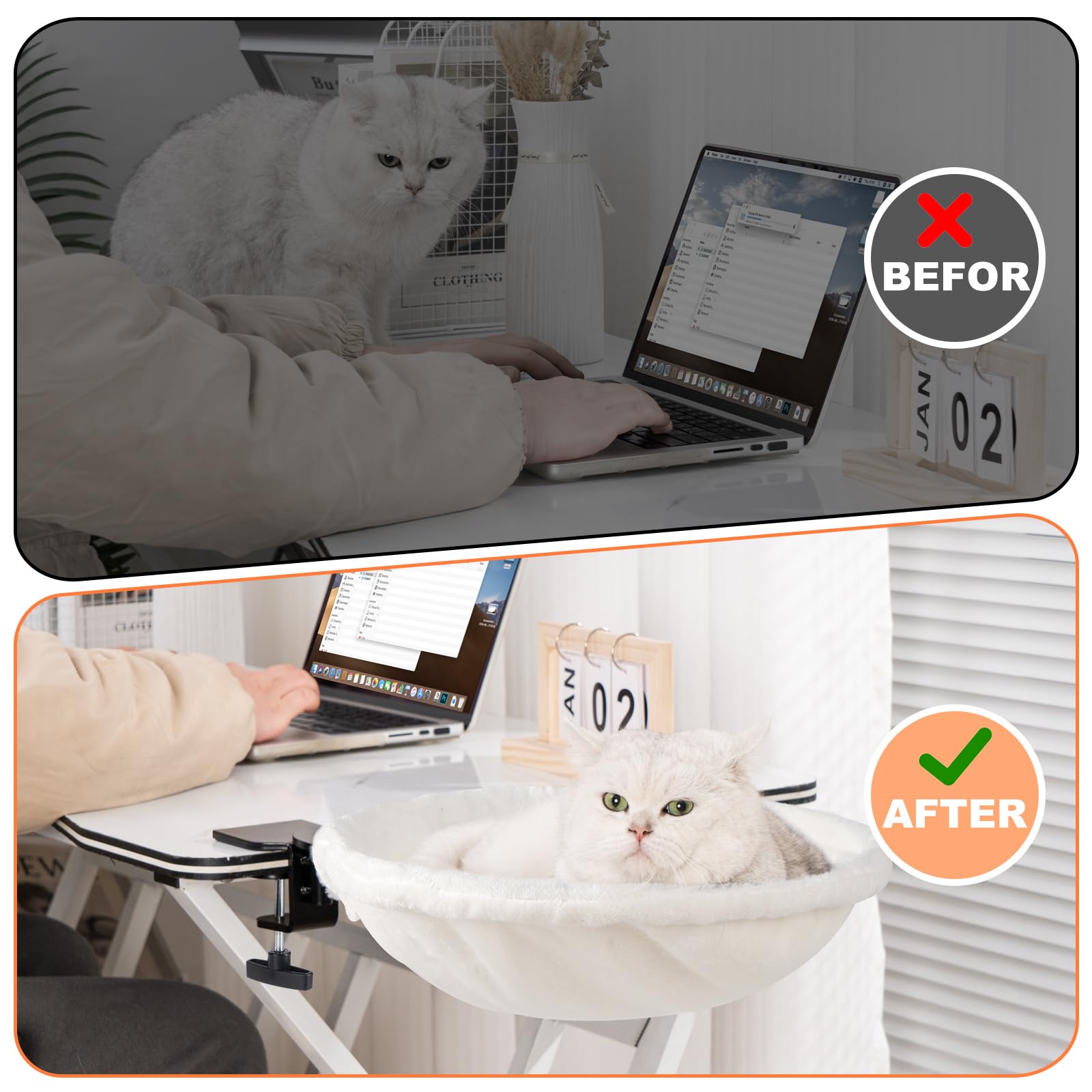 Uross Cat Desk Bed, 180° Rotating Soft & Comfortable Rabbit Fur Bed - Image 2