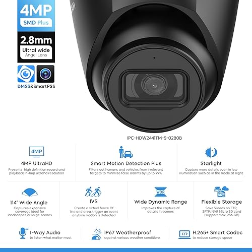 Miniatura 2 de Cámara IP PoE negra de 4 MP con micrófono integrado para exteriores - Red de globo ocular de vigilancia de baja iluminación con 98 pies IR de visión