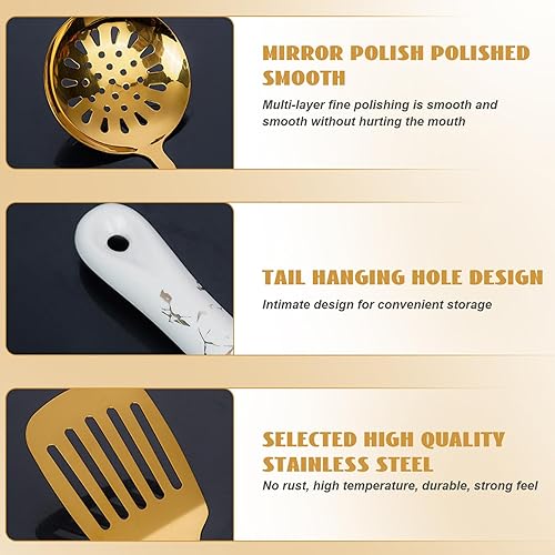 Miniatura 4 de 7PcsSet Kitchen Utensils Set Stainless Steel Gold Utensils with Holder Dishwasher Safe Hanging Metal Kitchenware Kit Include Spatula, Ladle, Pasta