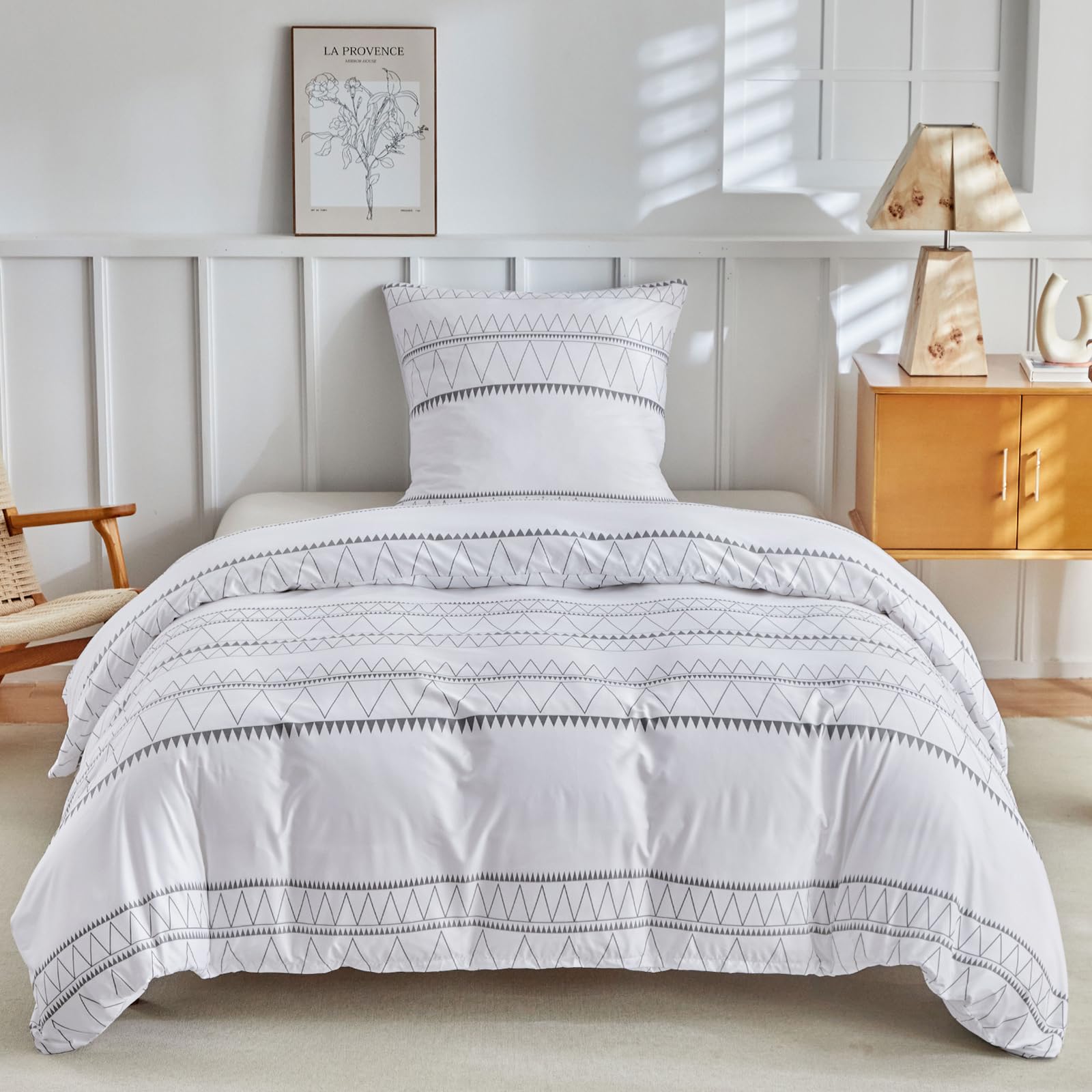 Tokokimo Funda Nórdica Cama 90, Funda Nórdica 150x220cm, Funda Edredon 150x220 con Bohemio Patrón Microfibra 2 Piezas Compuesto por 1 Funda Nórdica 150x220 + 1 Fundas de Almohada 50x75, Blanco