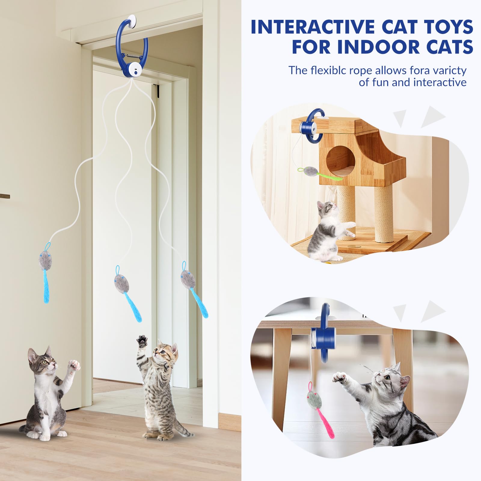 Wortade Juguetes interactivos para gatos recargables, juguete de plumas para gato de interior, juguete retráctil para colgar, juguete automático de ejercicio de persecución para gatitos con tres