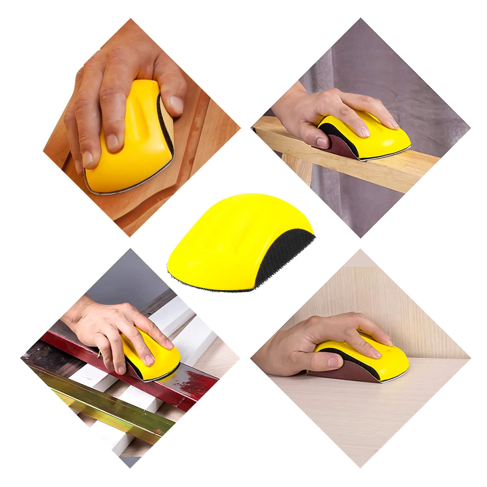 ZyfroaaQ 5 Inch Hand Sanding Block for Hook & Loop Sandpaper Hand Pad Polishing Pad Abrasive Tools, Yellow - Image 4