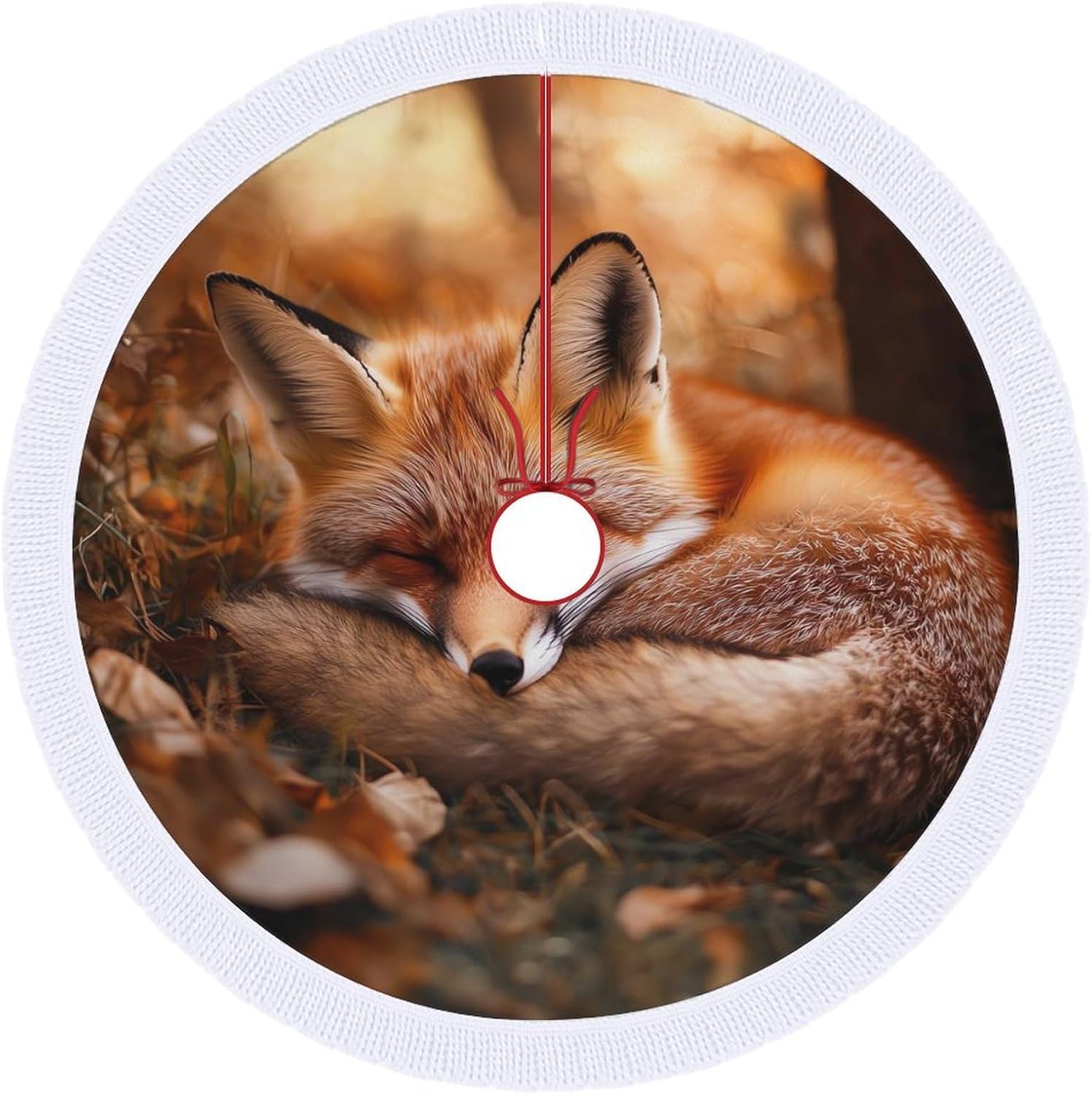 Forests Fox Christmas Tree Skirt Round Xmas Tree Mat Ornaments Tree Skirts with Tassels for Holiday Party