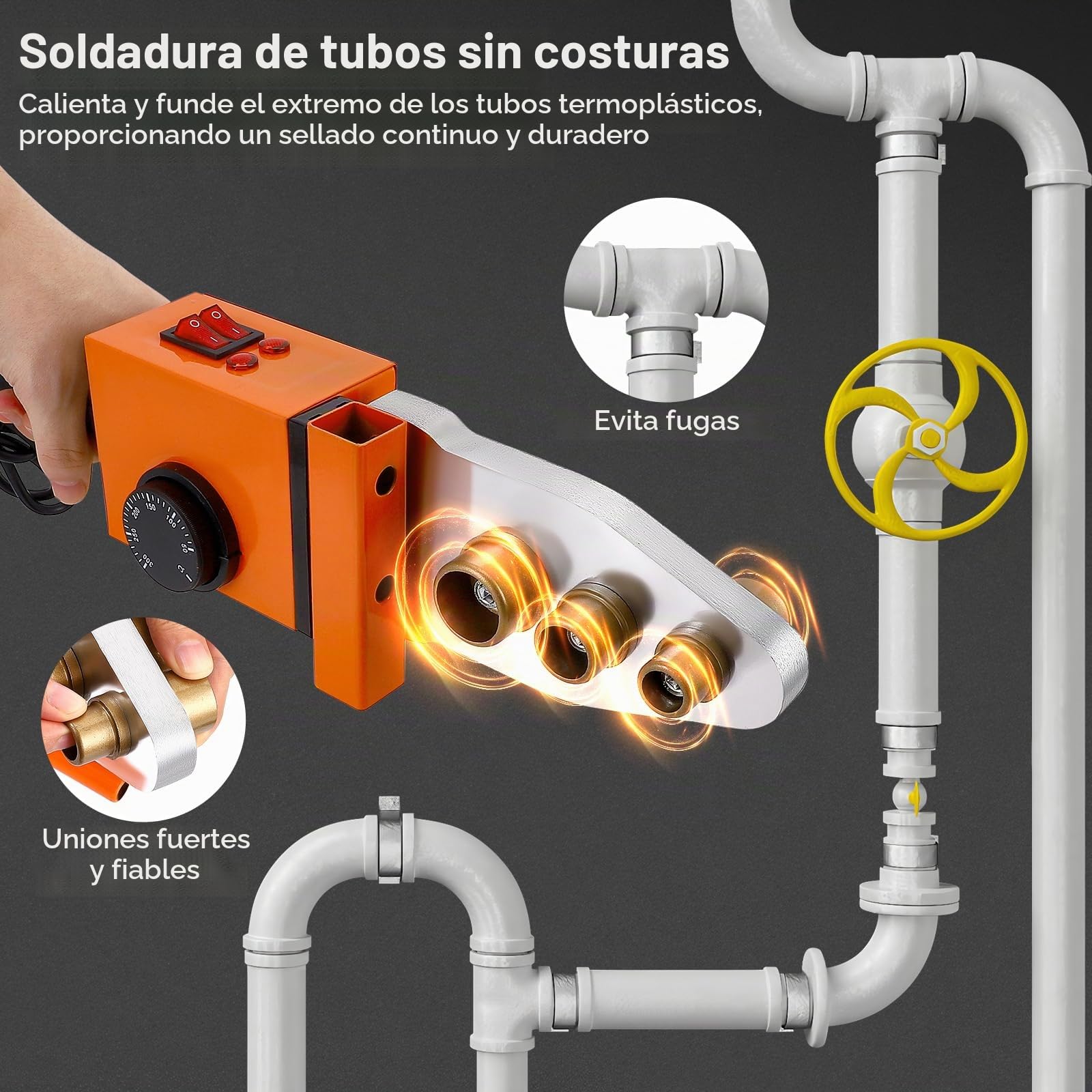 Soldadora De Tubos Ppr De 1600W, Soldadora Profesional Para Tubos De PláStico De ø20–63 Mm Juego Accesorios De 14 Piezas Control De Temperatura De 50–300 °C Para Tubos De Pe Pp Pb Y Pvdf