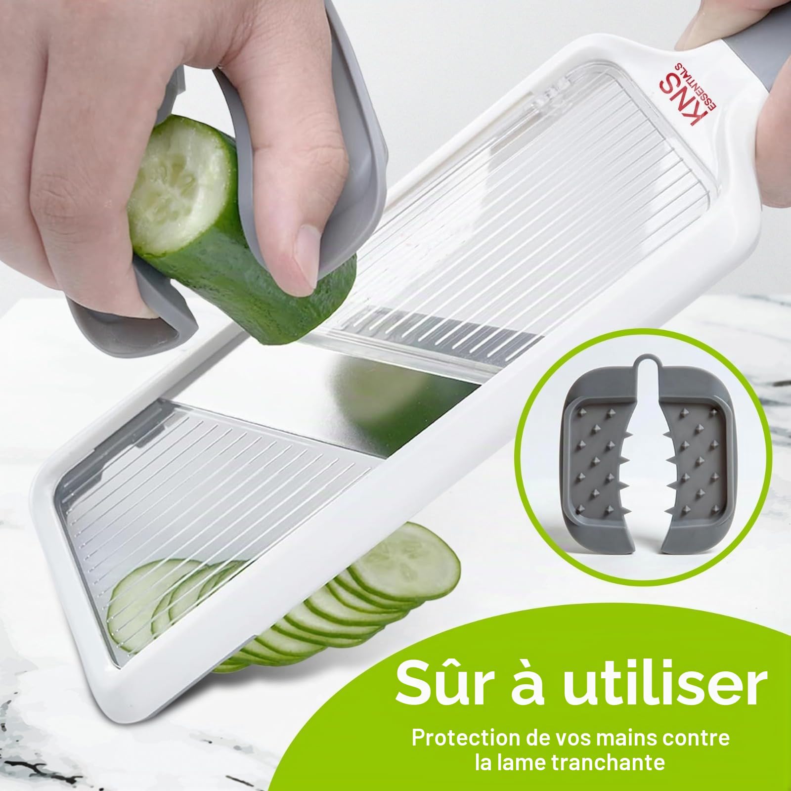 Mandoline pour cuisine - Lames réglables en acier inoxydable avec prise en main confortable - Trancheuse de légumes pour concombre, oignon, pomme de terre de petite et moyenne taille - Gris