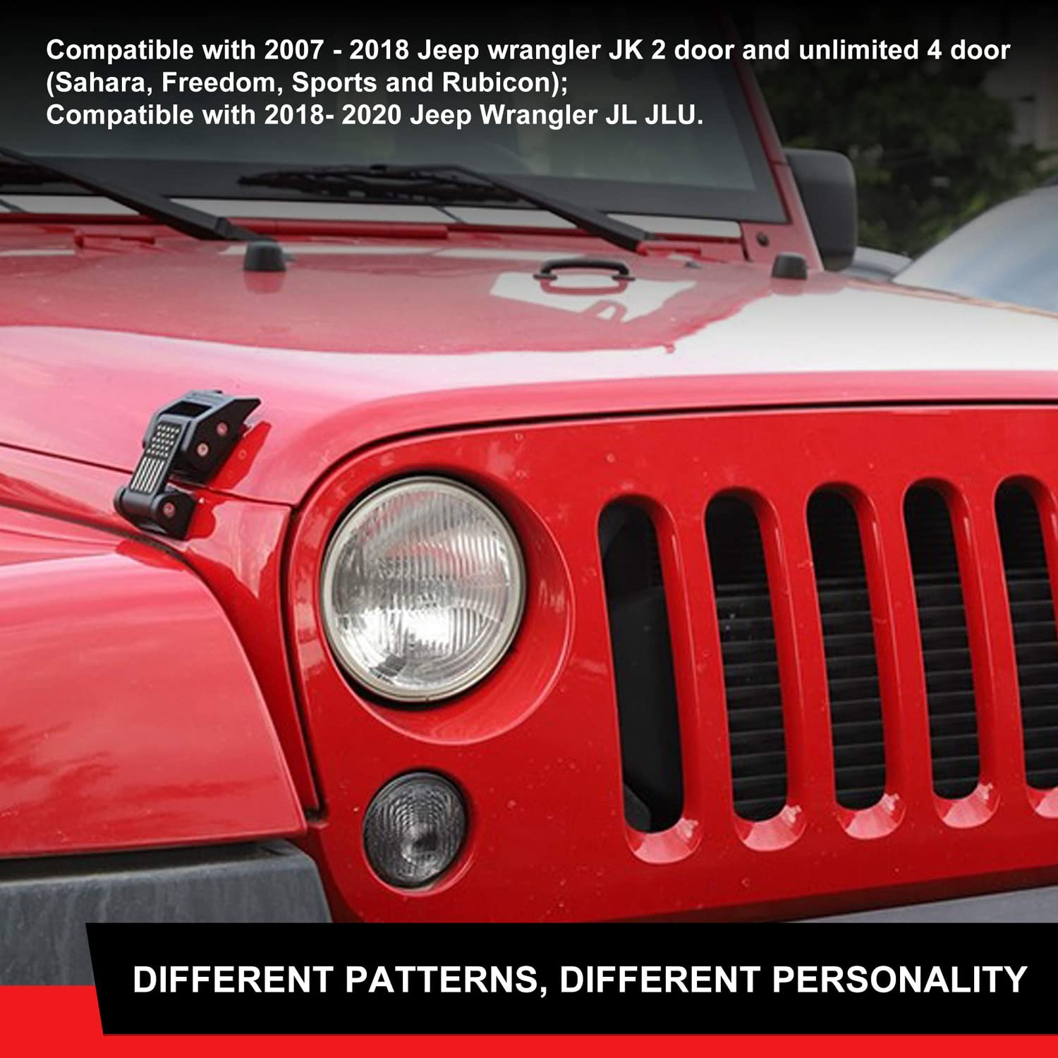 Zestaw zaczepów maski z aluminium do Jeep Wrangler JK JKU 2007-2018 i Jeep Wrangler JL JLU Gladiator JT 2018-2023