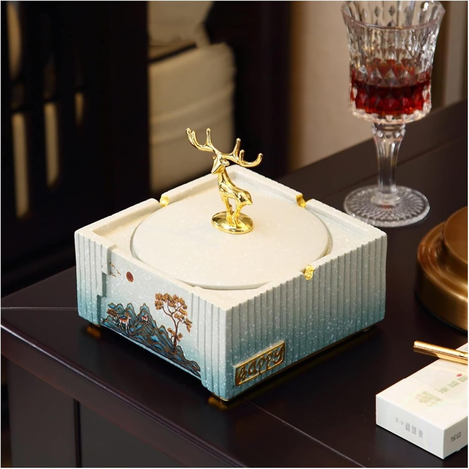 Ashtray Threeness Exquisite Ashtray, Windproof Cigarettes Ash Tray with Lid, Resin Ash Holder for Smokers, Desktop Smoking Ashtrays Home Decoration Household Items