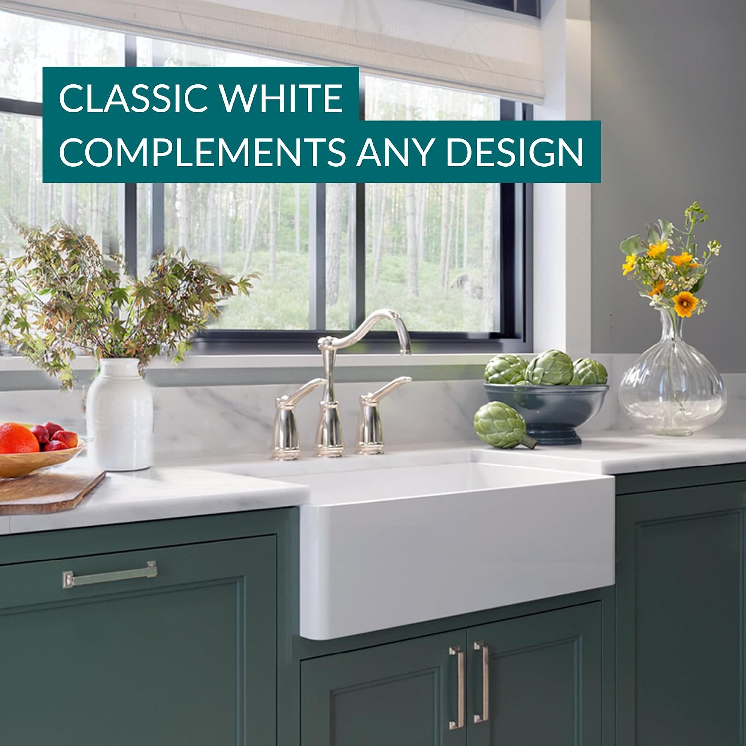 White Farmhouse Sink – 33 Inch Farm Sink with Apron for Kitchen, with Bottom Protector Rack & 3 1/2 Drain Assembly, Sturdy Fireclay, Single Bowl, Undermount HP-FC33W-GRD