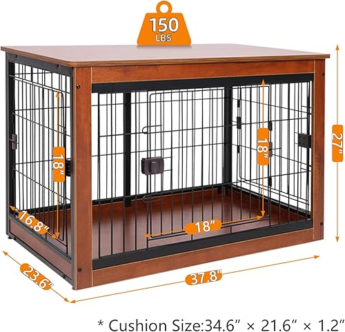 Miniatura 3 de RYpetmia Jaula de perro de 37.8 x 23.6 x 27.1 pulgadas, estilo de muebles para mascotas pequeñas y medianas, jaula de madera para perros,