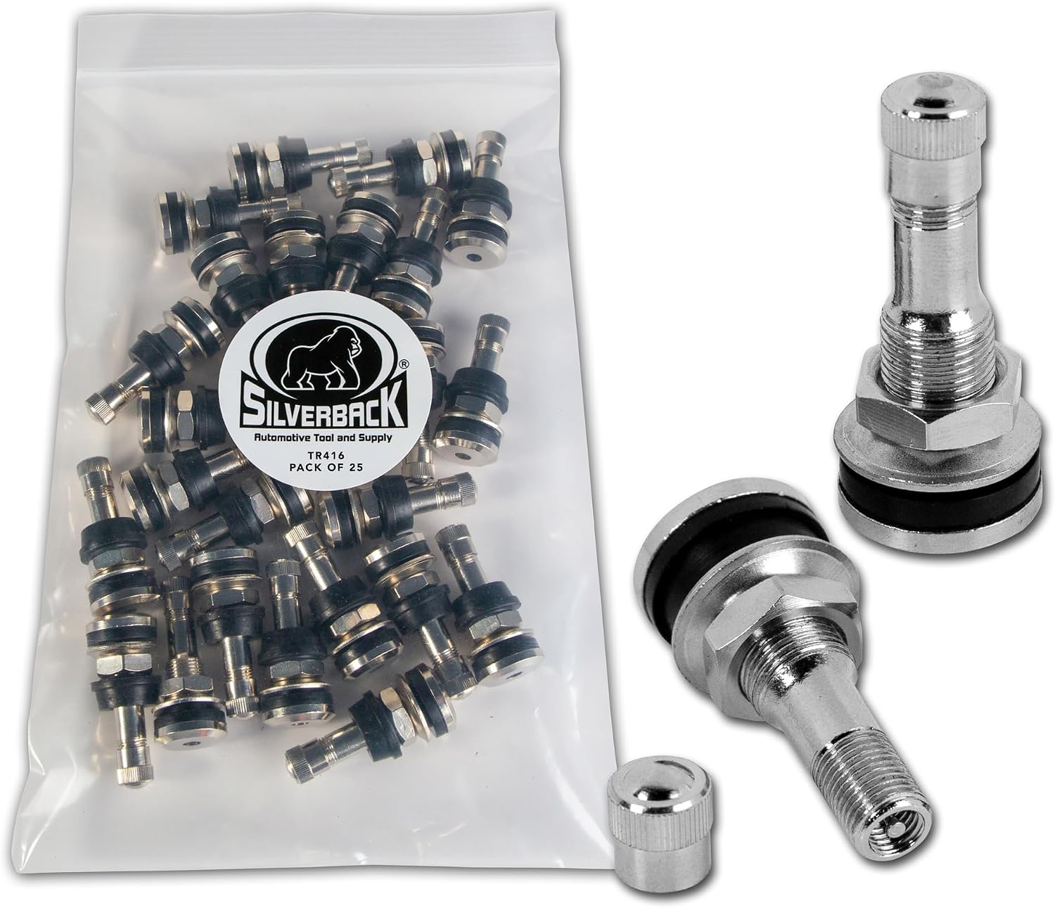 Silverback Automotive TR416 Truck Tire Valve with Premium Nickel Plated Brass and EPDM Ozone Resistant Rubber. Pack of 25.