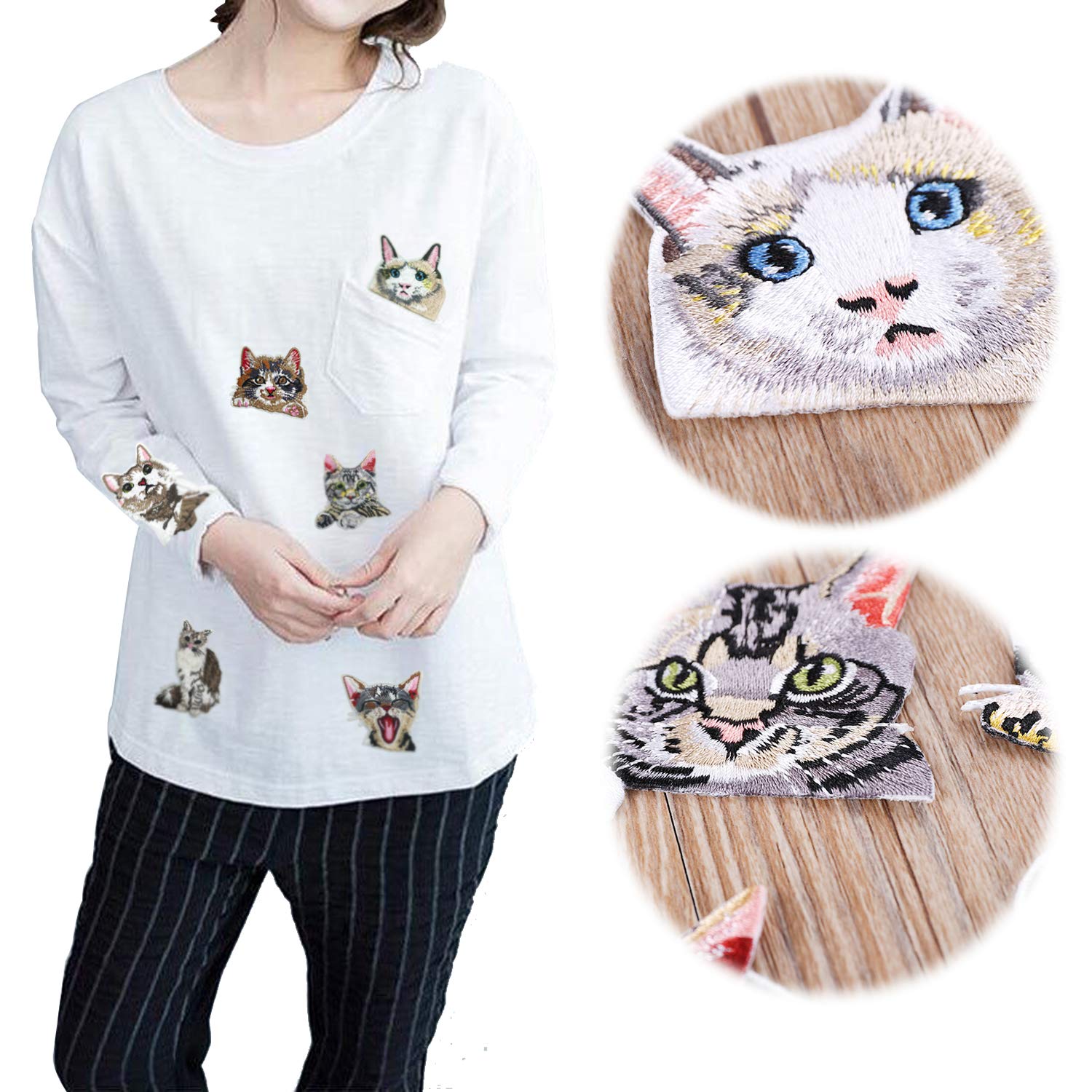 18 Patchs Thermocollants Chat Et 12 Empreintes De Pas Mignons, Patchs De Broderie En Tissu Pour Décoration De Vêtements