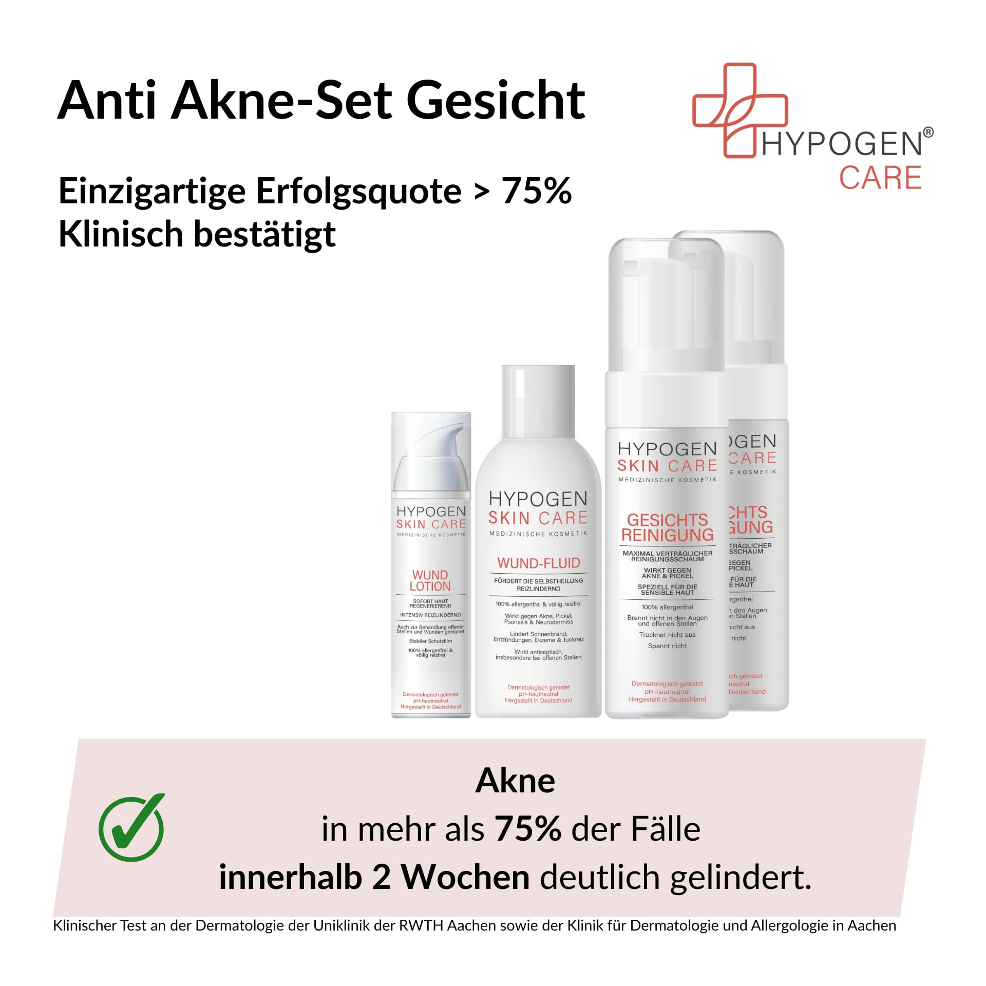 Erfolgsquote > 75% I Anti Akne-Set Gesicht I Klinisch bestätigt I Medizinische Kosmetik von HYPOGEN CARE