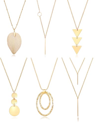 Fesciory Long Necklaces for Women, 6 PCS Gold Plated Y-Necklace
