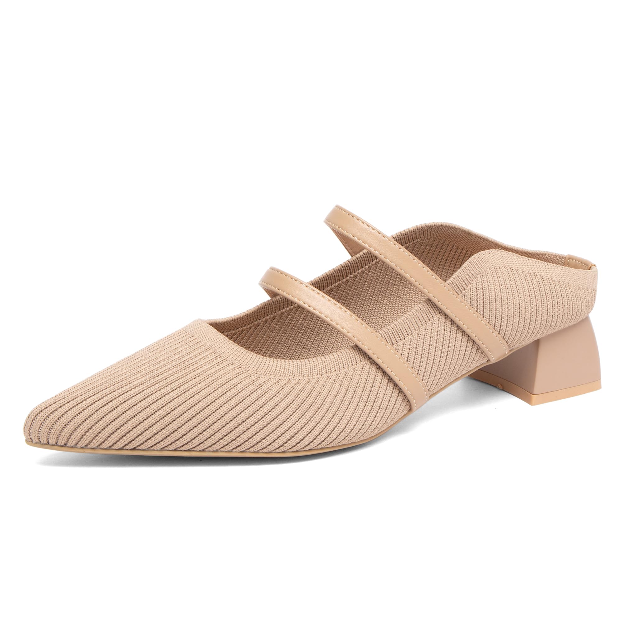 NEWBELLA Women's Pointed Toe Mules - Chunky Heel Slide Sandals for Women, Comfortable Commute Shoes, Open Back Summer Slippers, Casual Dressy Loafers