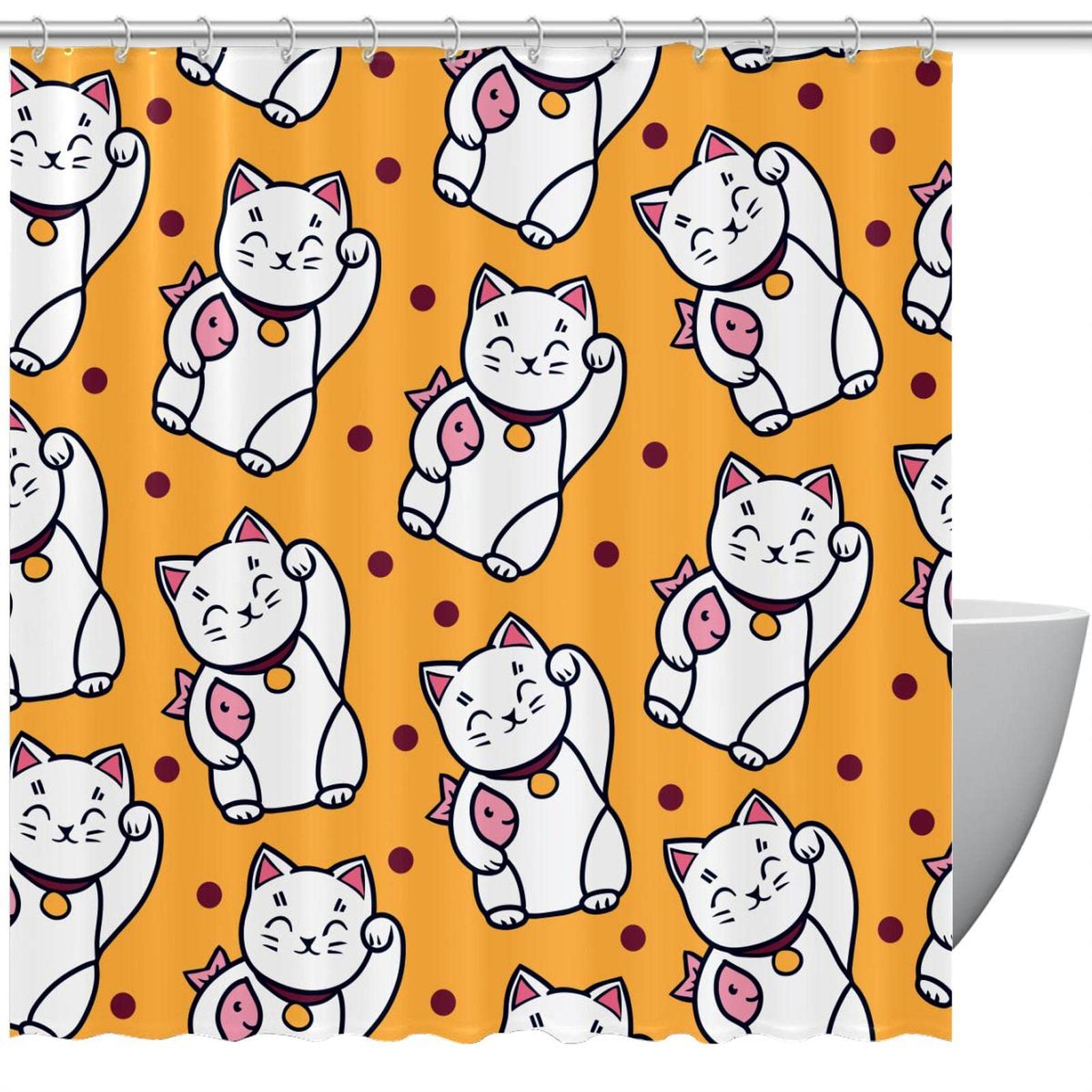 Rideau de douche imperméable pour éviter les inondations motif chat rigolo