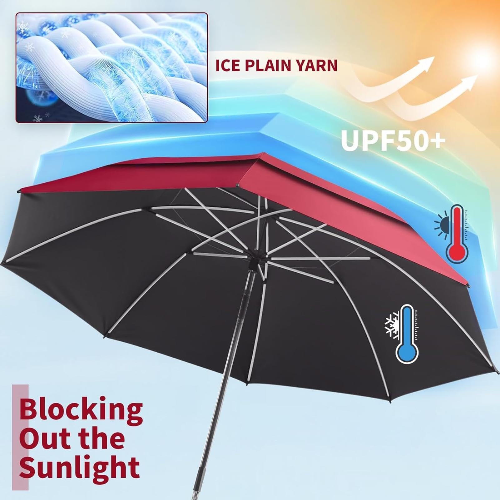 Sombrilla Silla Playa, Sombrilla de Playa con Abrazadera, Sombrillas Playas | Orientación Regulable, Protección UV UPF 50+ con Doble Capa, Para Sillas de Playa, Cochecito y Carritos de Golf