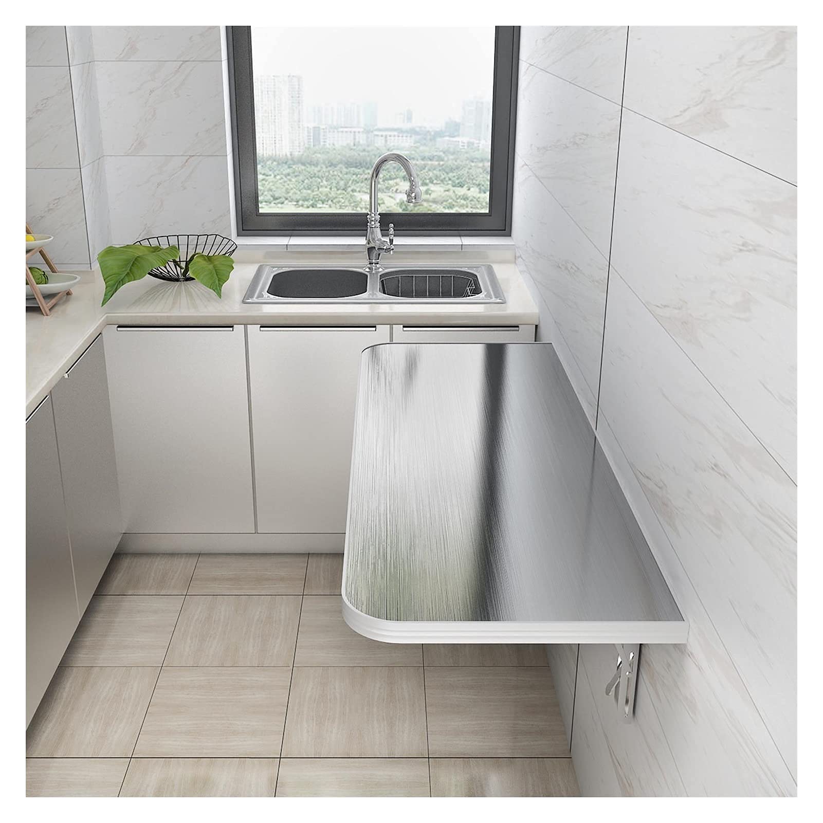 Table pliante murale compacte et facile à installer, gain de place idéal pour buanderie 90x30