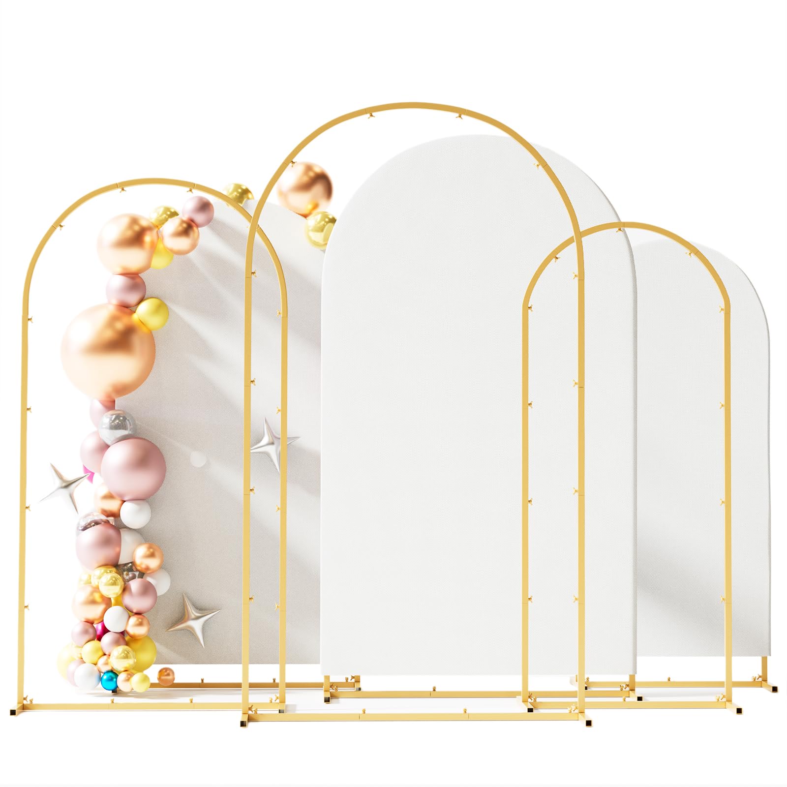 Toolterritary Set of 3 Metal Arch Backdrop Stand with Cover Set, (7.2FT, 6.6FT, 6FT Wedding Arch and Cover Set), Backdrop Arch for Party, Baby Shower, Birthday, and Graduation Ceremony