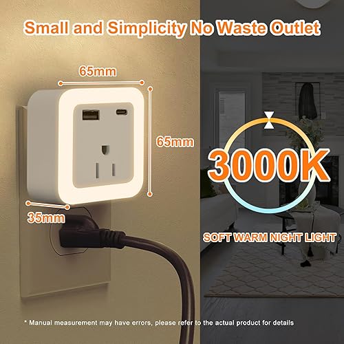 Miniatura 7 de JackonLux Luces nocturnas enchufables a la pared, paquete de 2 luces de reserva con batería recargable, sensor de atardecer a amanecer, luz nocturna