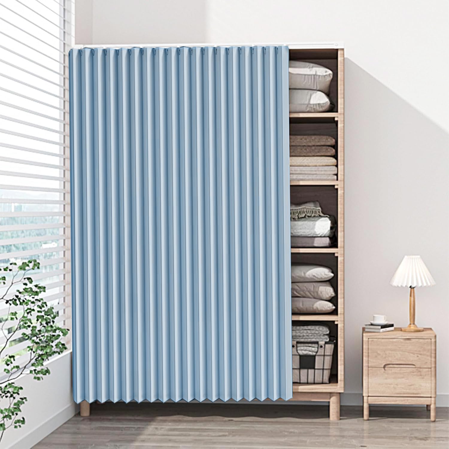 DSSHENGDS multi-functional sliding curtains, suitable for cabinets without doors, washing machines, and wardrobes.-Sky Blue- W80cmxH90cm