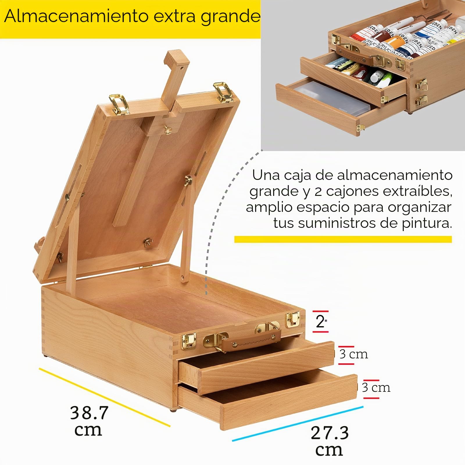 Artist - Caballete de madera de haya, multifunción, ajustable, con 2 cajones y 1 paleta de pintura para artistas PleinAir, estudiantes de arte y principiantes