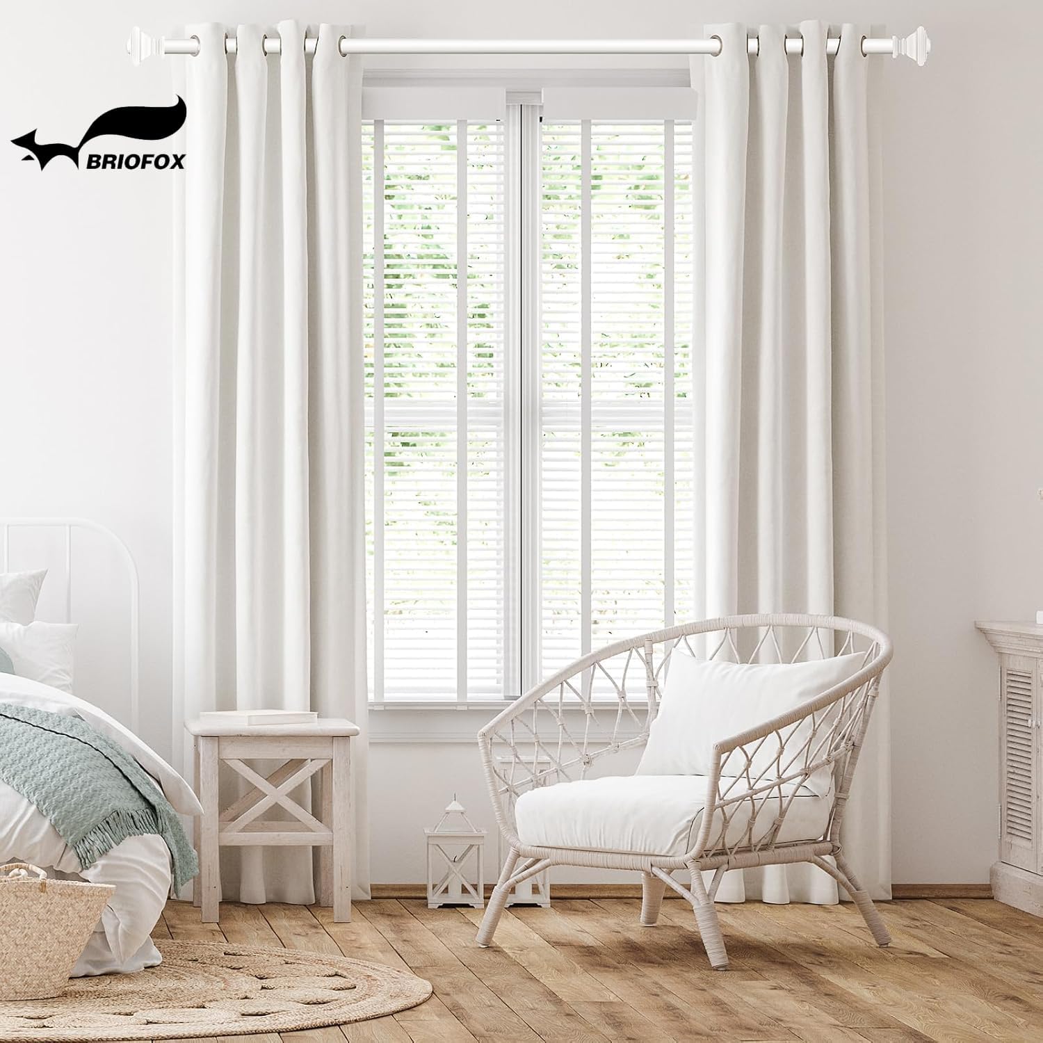 briofox white curtain rods for windows 28 to 48 inch adjustable length 1 inch diameter heavy duty window curtain rods for indoor ourdoors with classic square finials white 28"-48"