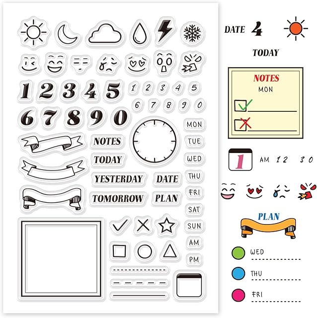GLOBLELAND Number Pattern Calendar Planner Acrylic Stamps Silicone Clear Stamps Vintage Style Rubber Stamps for Scrapbooking Photo Album Card Decor, 160 x 110 mm