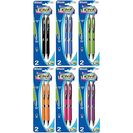 BAZIC Optima Black Gel Pens 3-Pack - Retractable With Comfort Grip