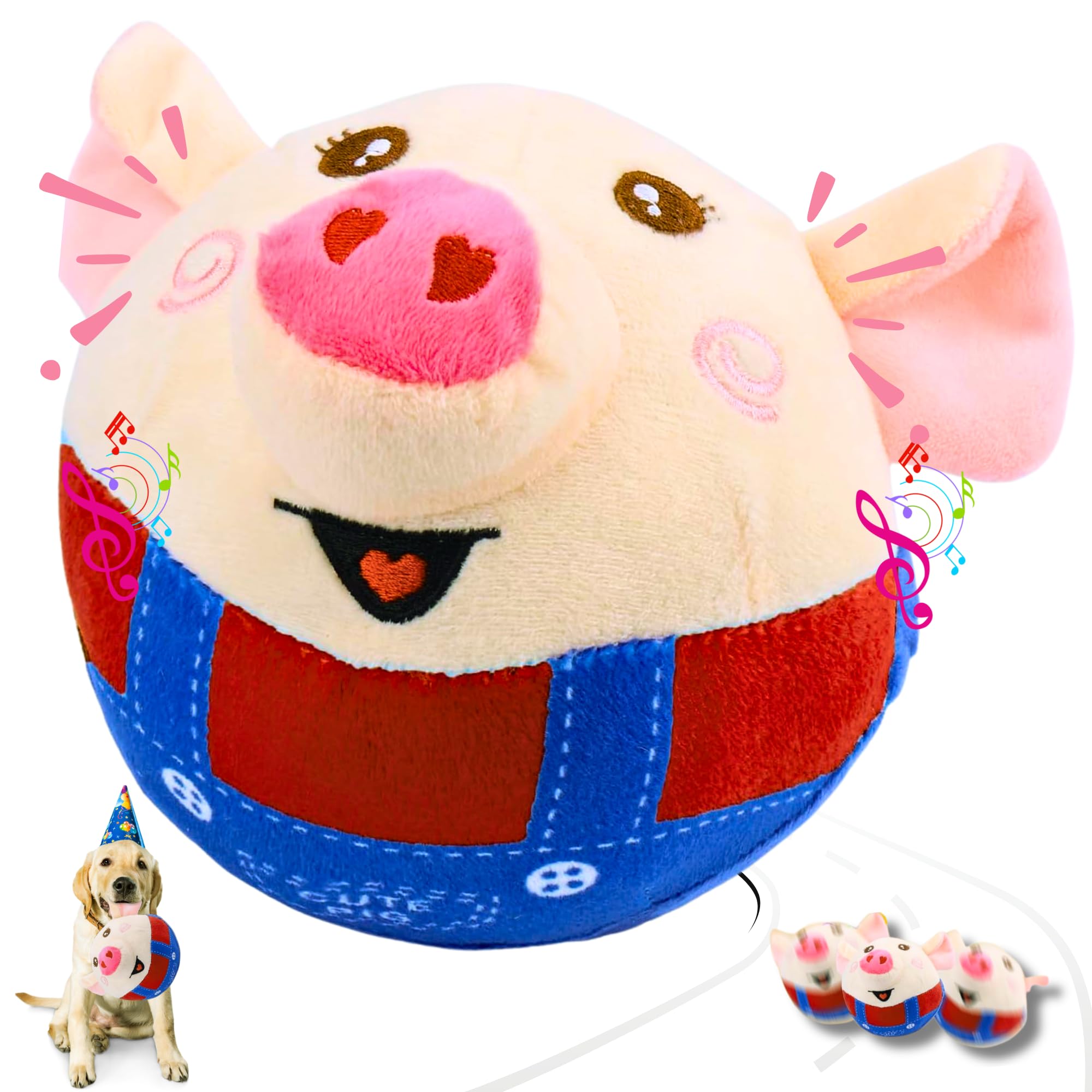 Interactive Dog Toys for Boredom 6.5 In - Rechargeable Moving Dog Upgraded Crab Toy for Small Medium Large Dogs to Keep Them Busy Pig Jumping Squeaky Puppy Toys with Recording and Music, Gift