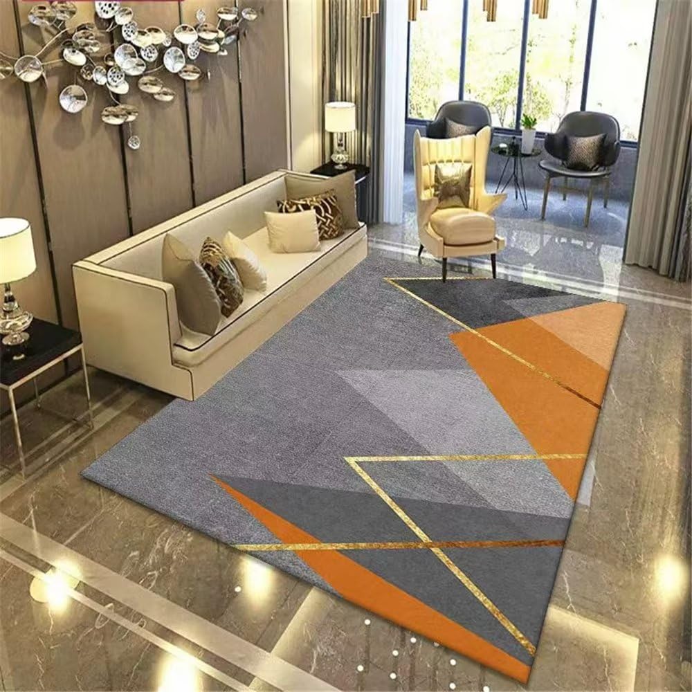 Grand tapis pour salon gris motif or 80x160 cm facile à nettoyer