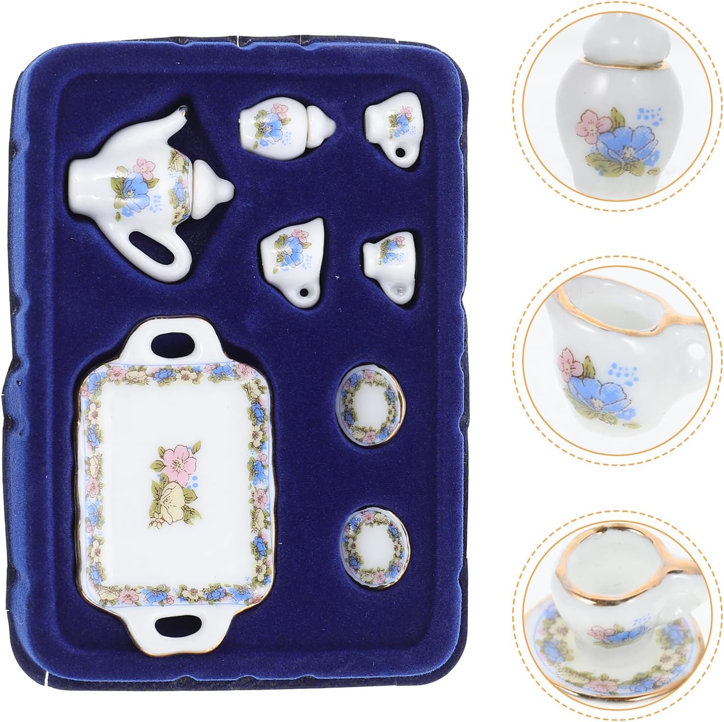 Toyvian Ceramic Tea Set Dollhouse Tea Party Set Cups Saucers and Tea Pot Toy Ceramic Mini Tea