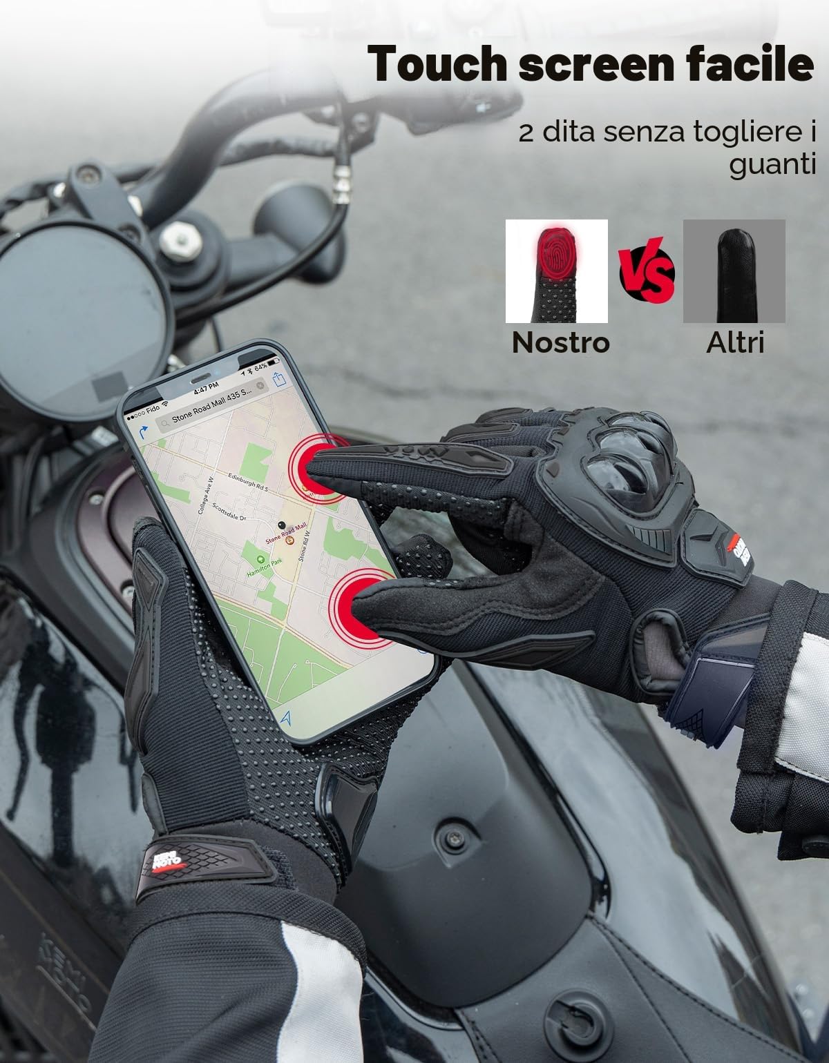 KEMIMOTO Guanti Moto Estivi, Guanti da Moto Uomo Donna, Guanti da Motociclismo Touchscreen con Protezione per Motociclo, Ciclismo, Campeggio, Outdoor e Attività Sportive
