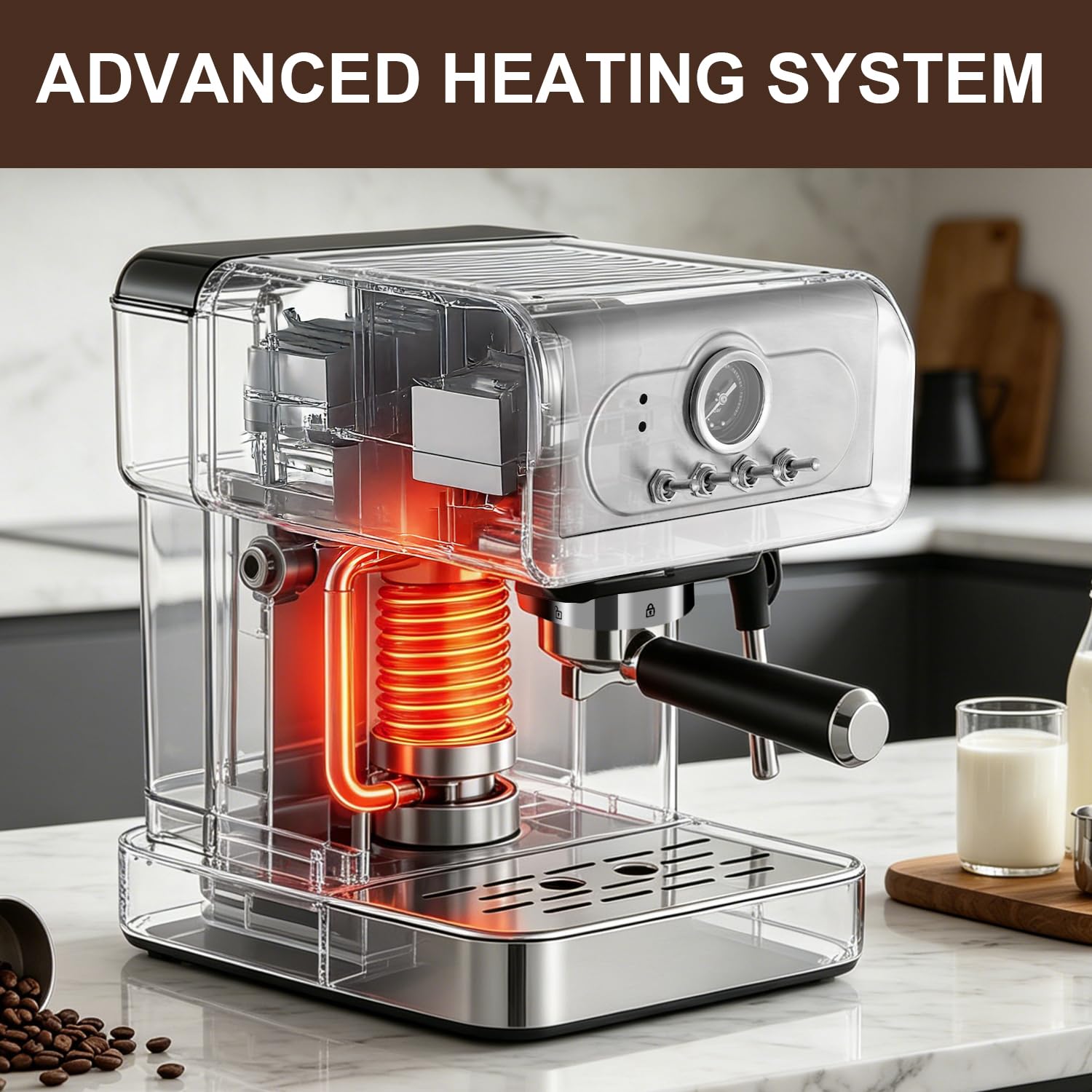 Milaroma Espresso machine 20 Bar, Espresso Maker with Powerful Steam Milk Frother, Stainless Steel Coffee Machine with Fast Heating System for Latte, Cappuccino view 6