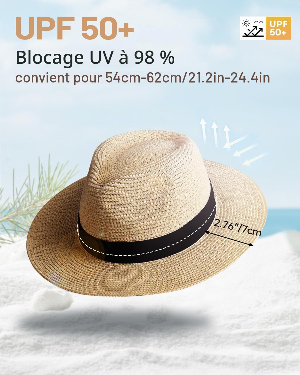 Zylioo S/M/L/XL/XXL Grand Chapeau Paille Panama Été Femme Homme Chapeau de Soleil Large Bord Beach Chapeaus