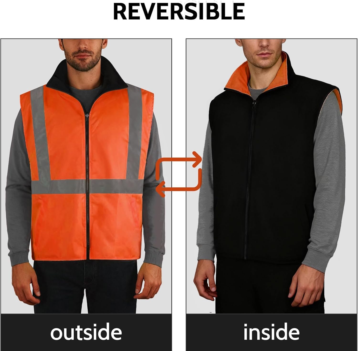 TCCFCCT Reversible Hi Vis Winter Insulated Safety Vest for Men, Warm, Waterproof - Image 3