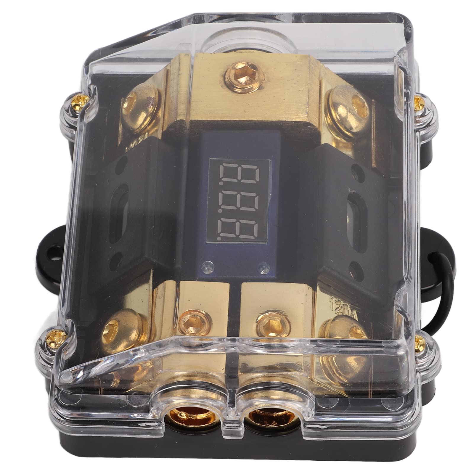 Distributore di terra di alimentazione, distributore di audio per auto, 1 in 2 out Distributore di terra di alimentazione Splitter in rame universale per cavo di calibro 0/2 per auto, rame ABS 120a