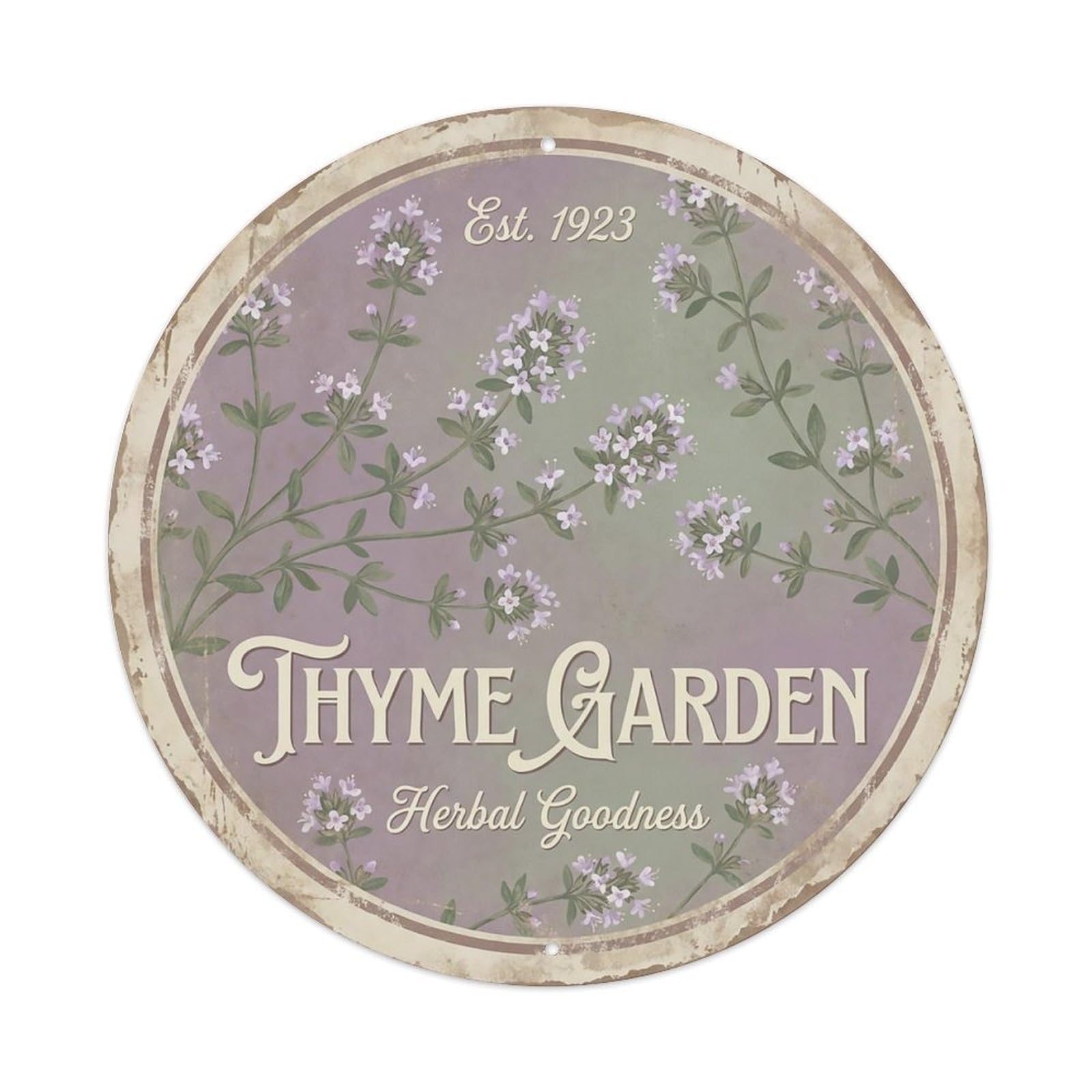 Cxhjca 8X8inch(20X20cm) Vintage Cottagecore Garden Thyme Aromatic Purple Metal Tin Sign