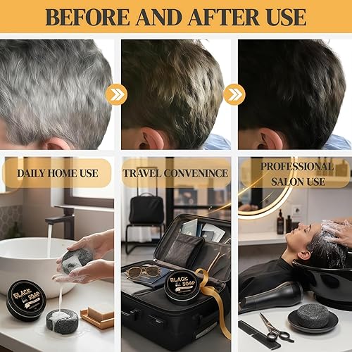 Miniatura 8 de 2 barras inversas de cabello gris, jabones de champú natural para oscurecer el cabello, jabón negro para cobertura de cabello gris, limpieza