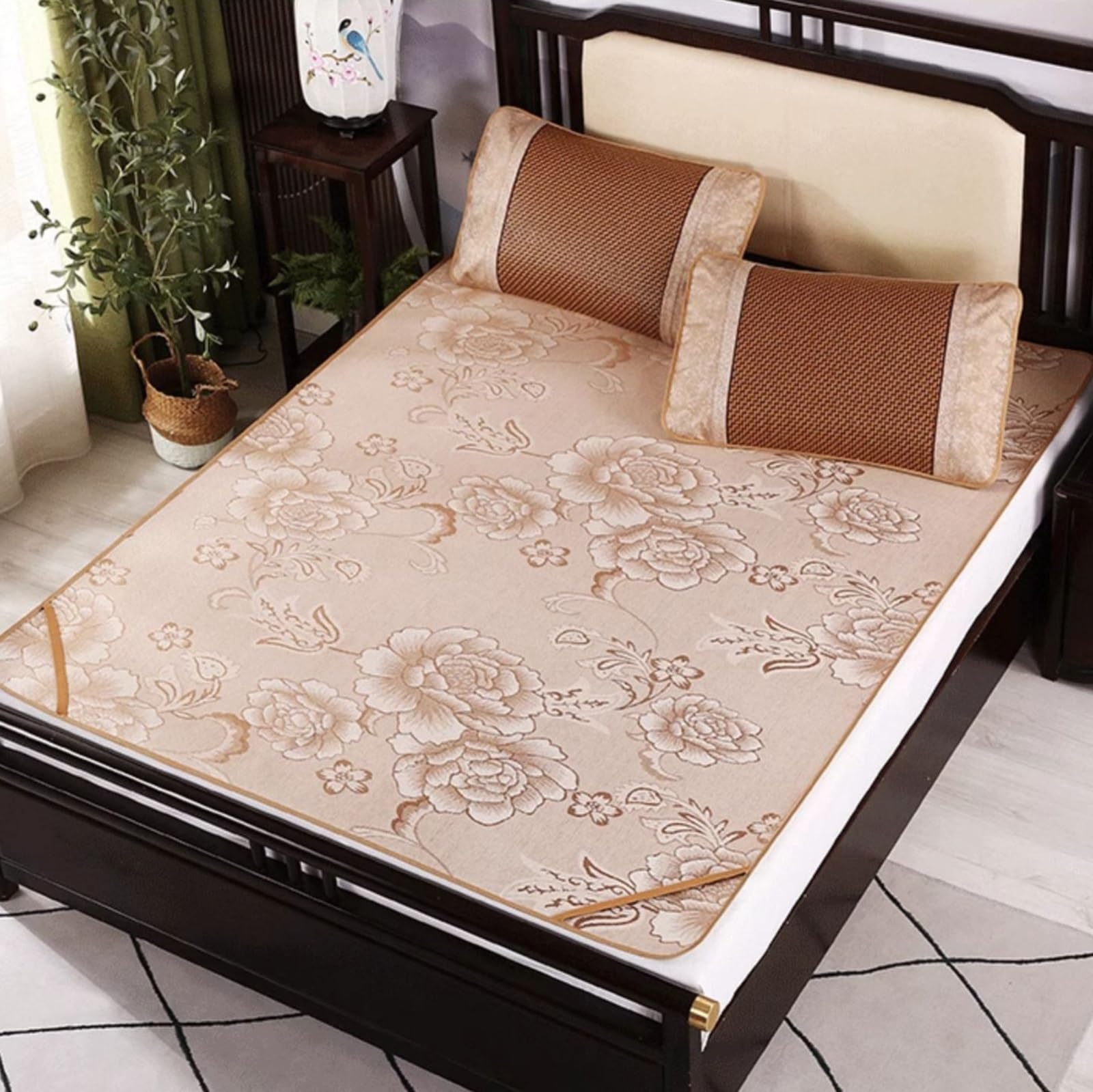 Tappetino refrigerante su entrambi i lati in rattan traspirante e paglia di bambù per estate e inverno, morbido e assorbente, design confortevole per animali domestici e umani, ideale per l'uso nella