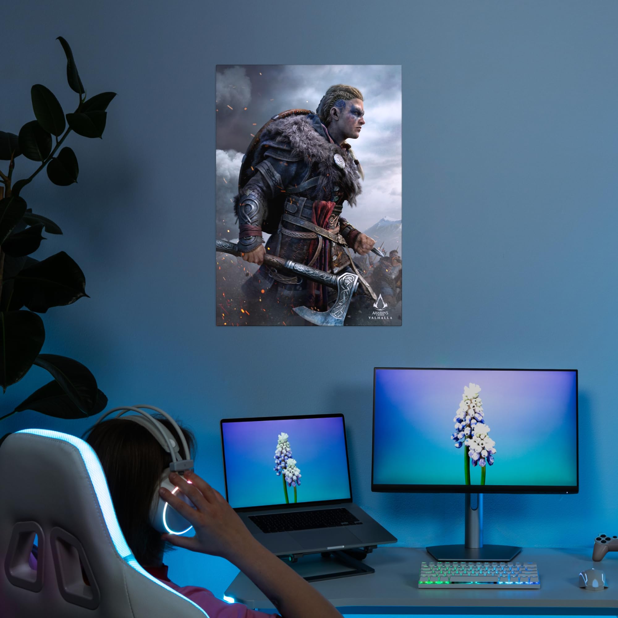 Displate - Poster aus Metall - Einfache Montage ohne Bohren - Assassin's Creed - Assassin's Creed Valhalla Key Arts - Valhalla Viking - Größe M - 32 x 45 cm Matt