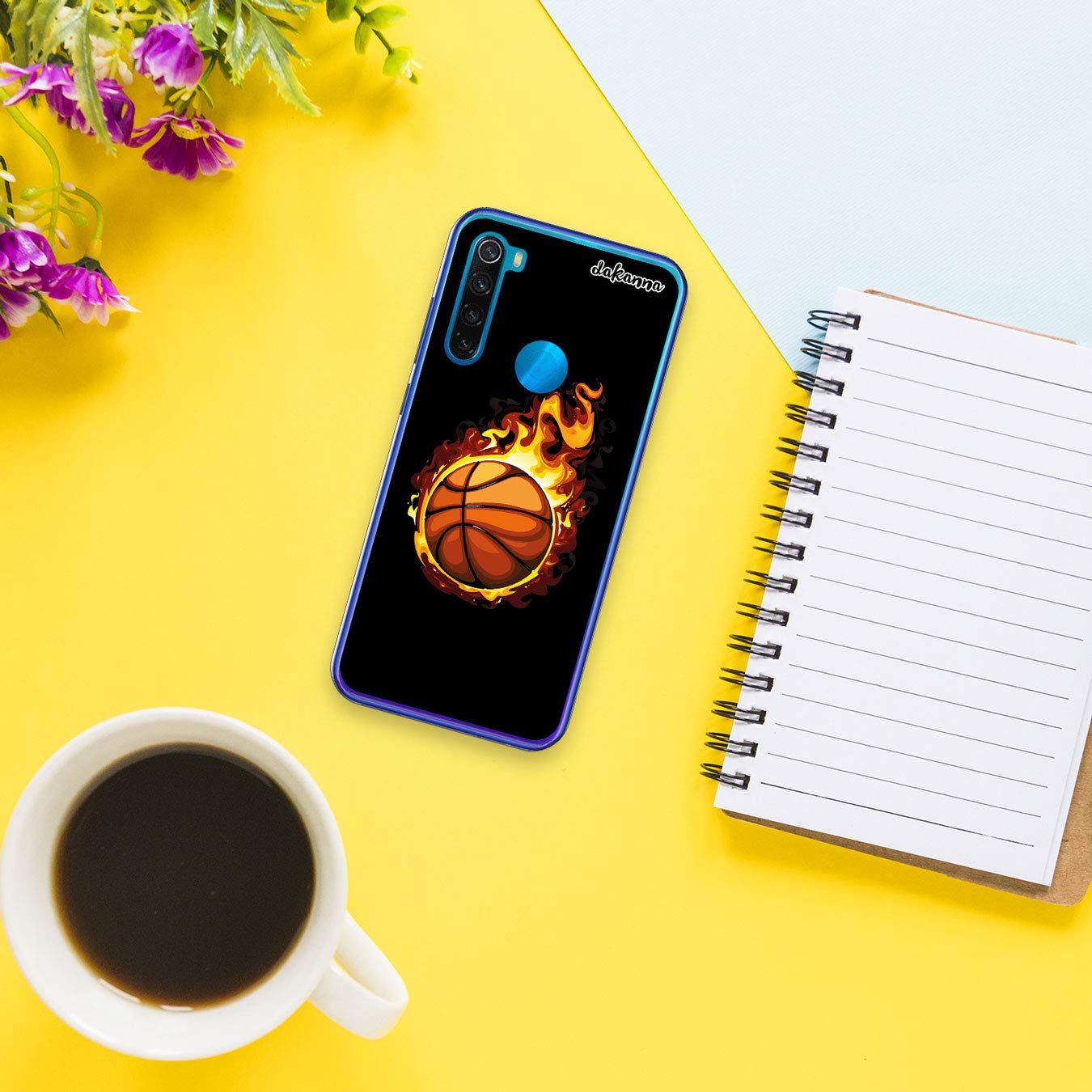 Custodia Morbida Per Xiaomi Redmi Note 9T Con Design Pallone Da Basket Infuocato - Cover In Silicone TPU Trasparente E Antiscivolo - 4