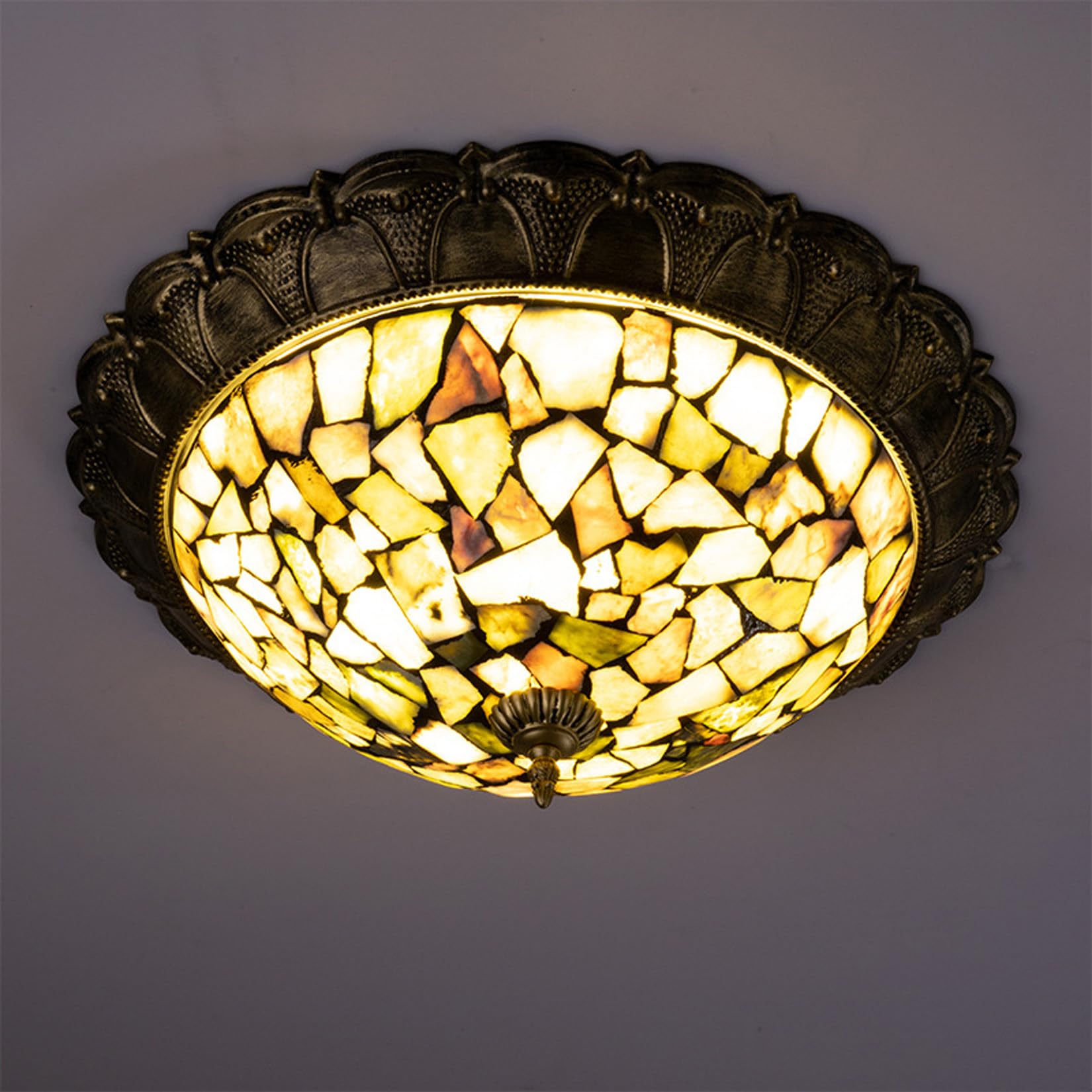 Lampa sufitowa LED w stylu pasterskim, 16 cali, kolorowe szkło, wpuszczana lampa sufitowa do sypialni, chip LED, 24 W/48 W, chłodne białe światło (3 kolorowe światła)