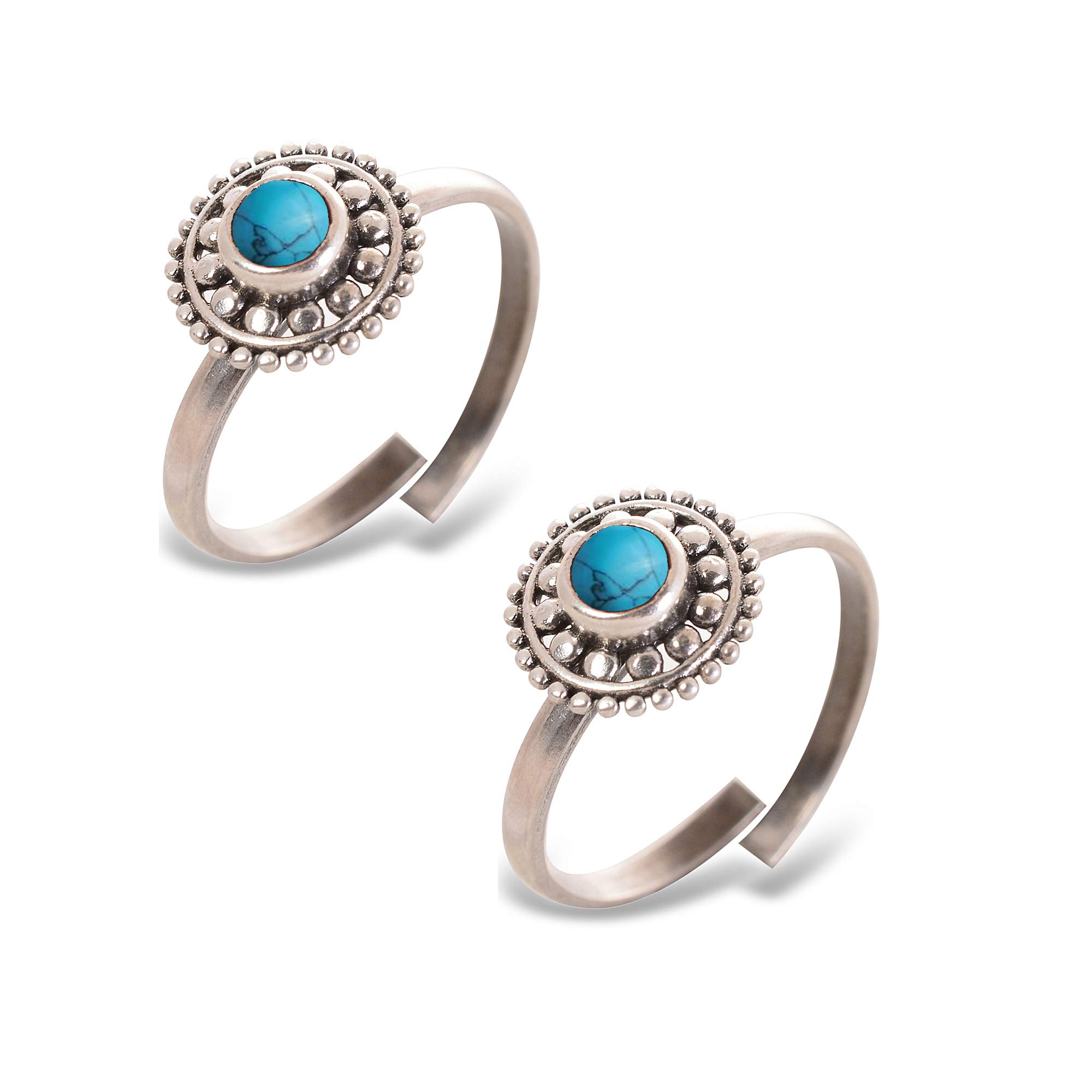peenzone 925 CZ Silver Turquoise Toe Rings (Leg Finger Rings) In Pure 92.5 Sterling Silver For Women | Toe Rings for Women and Girls | Chandi Bichiya-picture-50