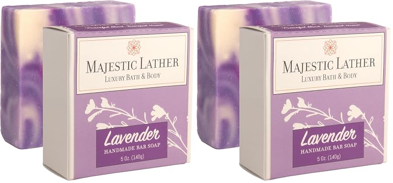 Sabonete em barra artesanal de lavanda Majestic Lather para rosto e corpo, com óleos e manteigas naturais, Pacote com 2