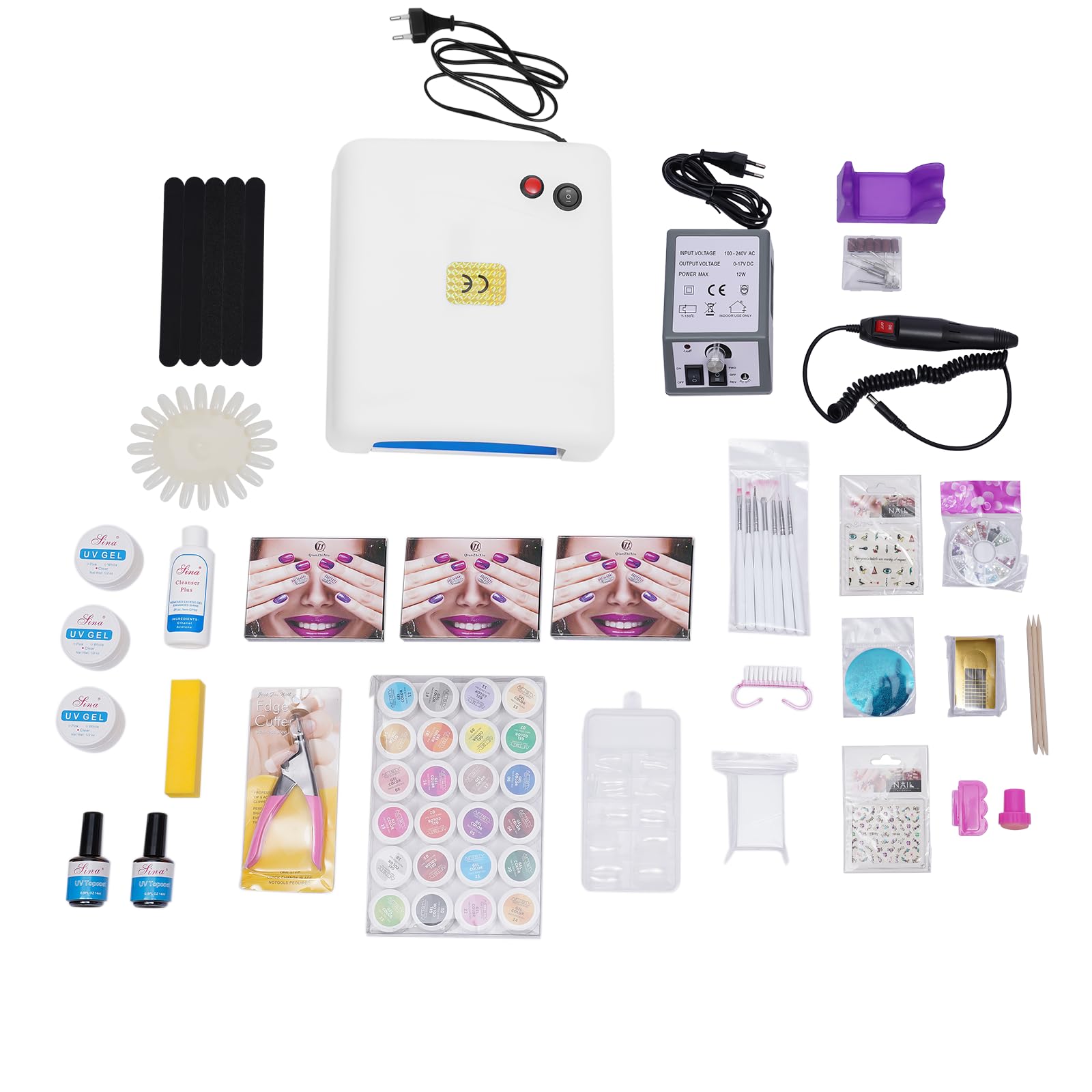 Nagelstudio Set, Gelnägel Starterset mit 24 Farbgele, Bunte Strasssteine Maniküre UV-Lampe und Maniküre Werkzeugen Geeignet für Anfänger & Home-Salon