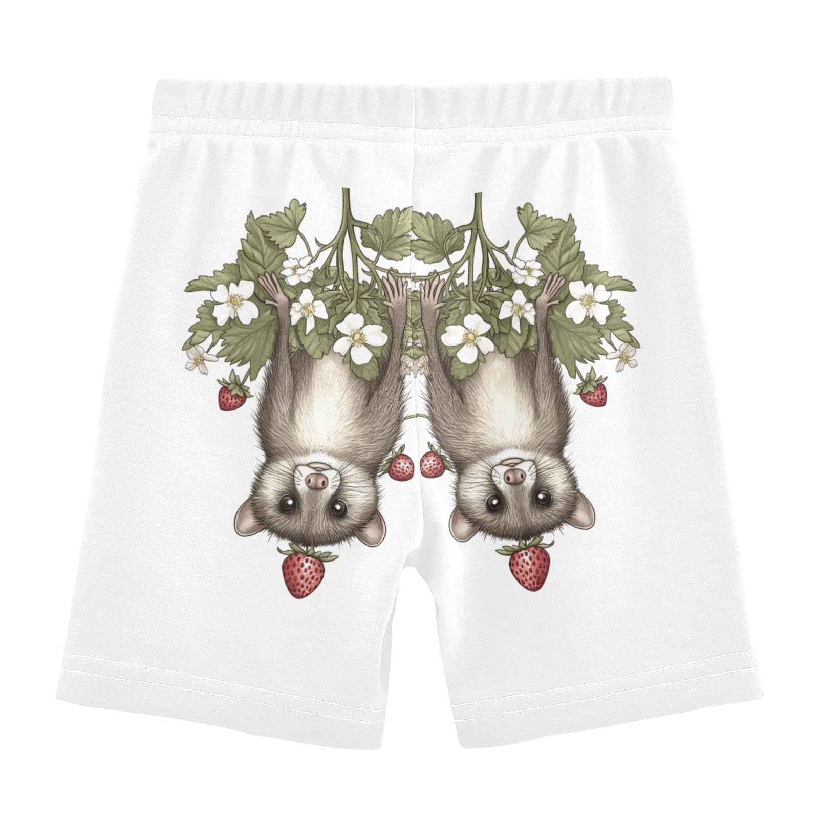 Opossum Strawberry White Girls Bike Shorts Toddler Soft Cotton Cartwheel Under Dress Dance Shorts
