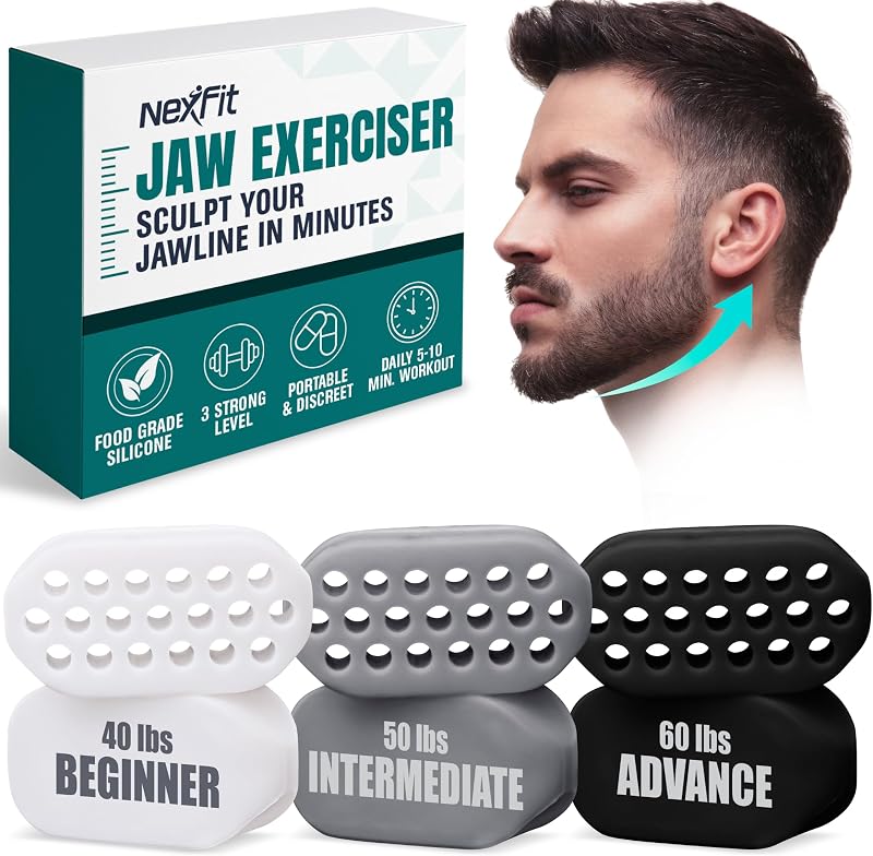 Jaw Exerciser for Men & Women 3-Level Resistance Jaw Trainer Food-Grade Silicone Double Chin Reducer 6 Piece Kit with Carry Cases Compact Mewing Jawline Shaper for Women