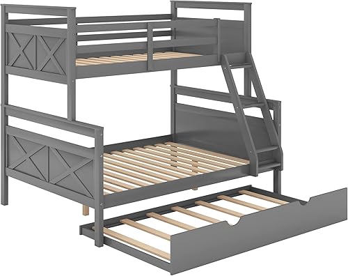 Miniatura 6 de Merax Litera individual sobre matrimonial con escalera y barandillas de seguridad no necesita somier color gris