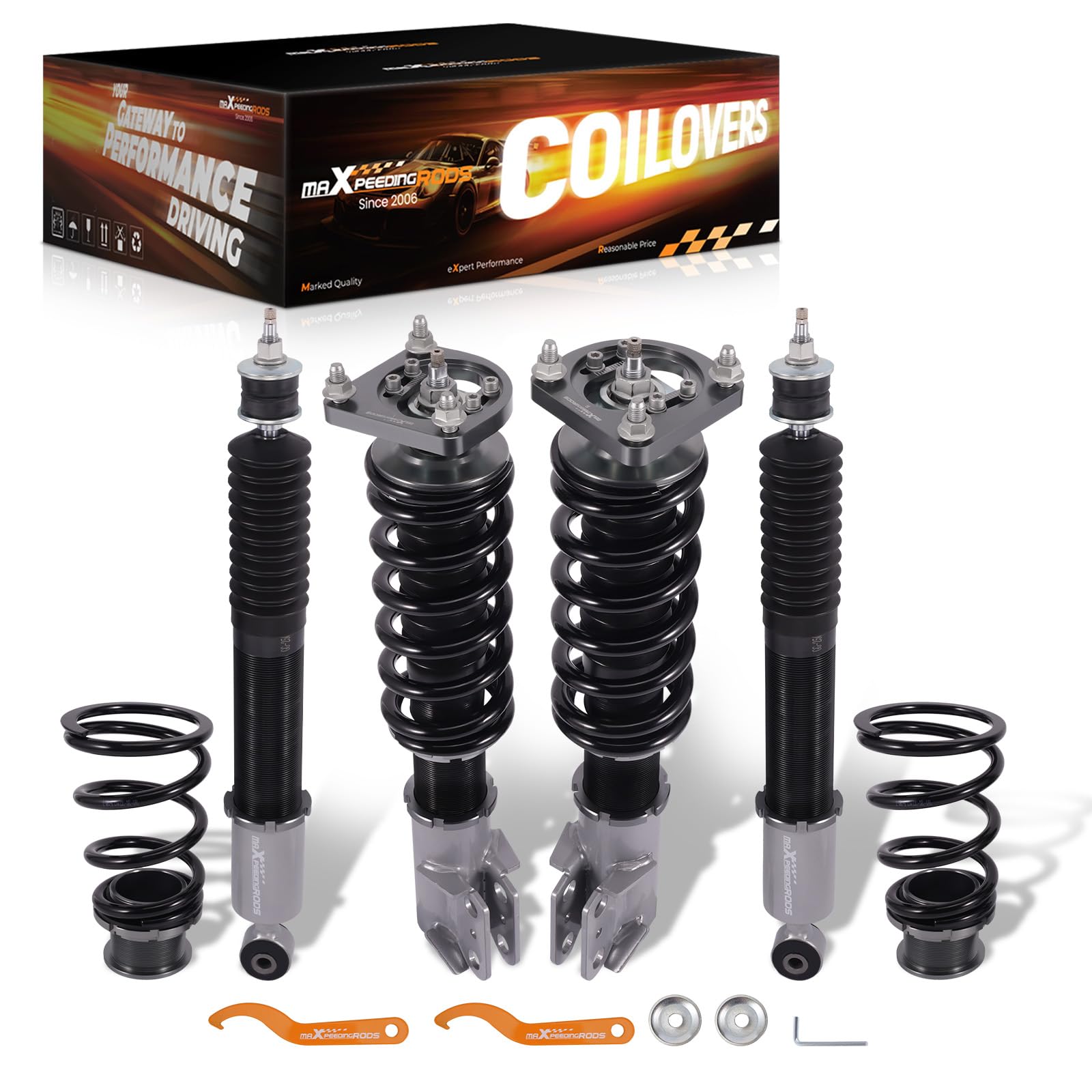 maXpeedingrods Coilovers for Ford Mustang 1994-2004, 24 Levels Damper Adjustable Coilovers Suspension Kit, Height Adjustable Lowering Kit