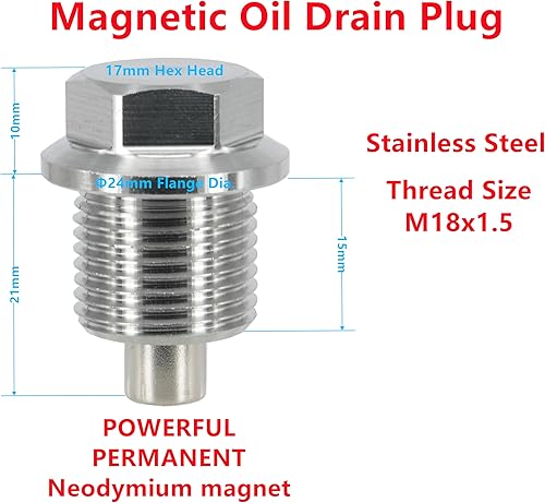 Miniatura 38 de 1 tapón magnético de drenaje de aceite de acero inoxidable M14x1.5 para Honda, Ford, GM, Mazda, Hyundai, KIA, Audi, RAM, Yamaha y más vehículos
